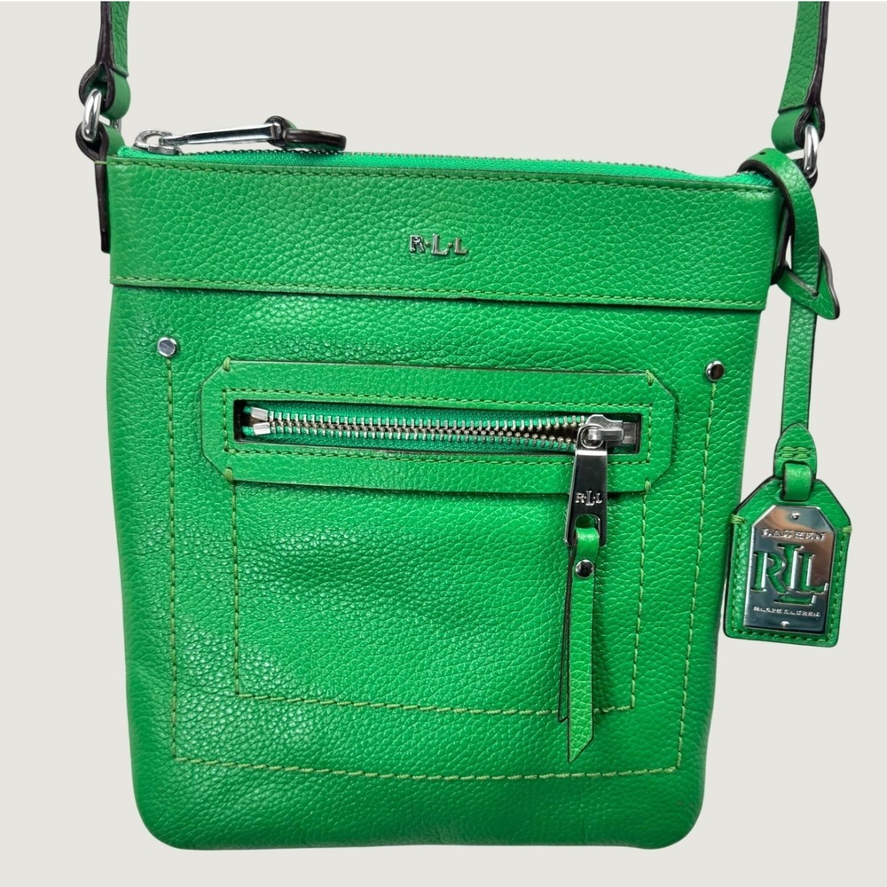 Lauren Ralph Lauren Crossbody Bag Womens Small Green Leather Pebbled Preppy